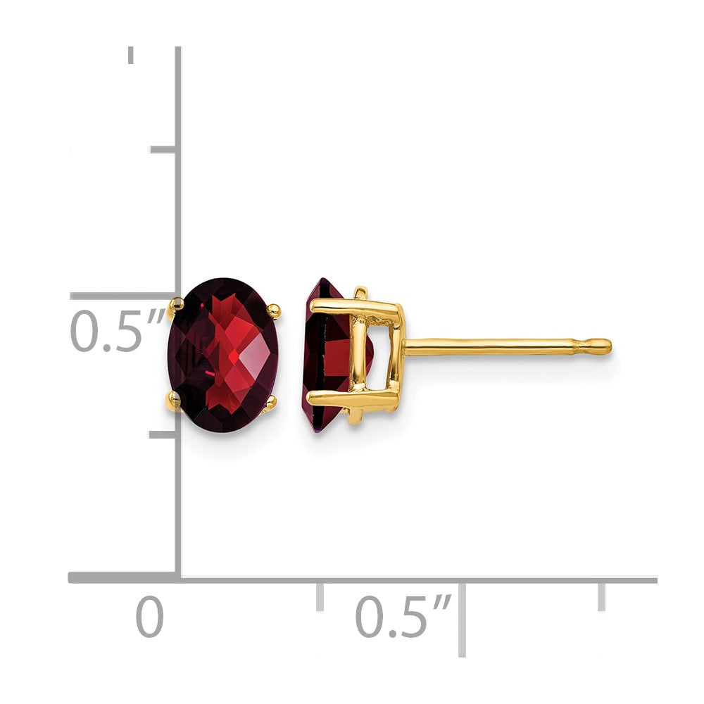 14k 7x5mm Oval Checker-cut Garnet Post Earrings