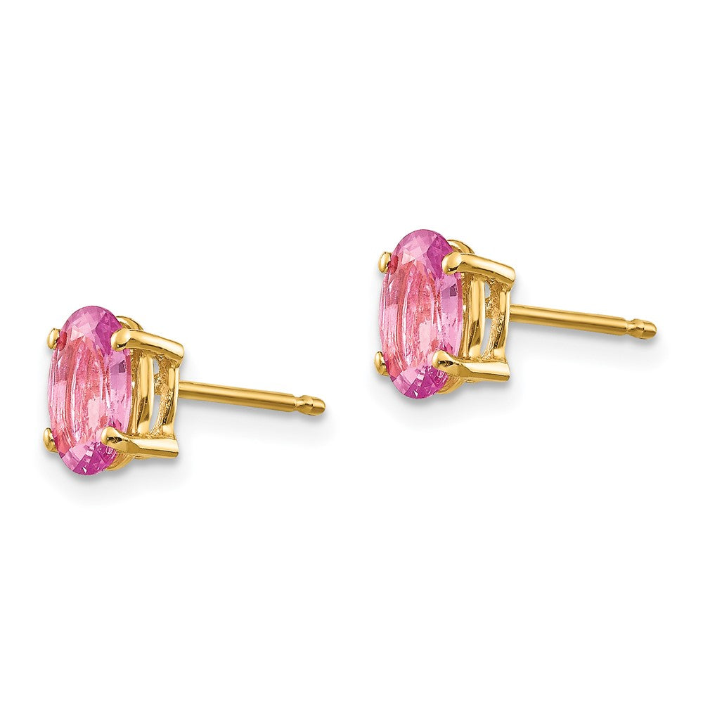 14k 7x5mm Oval Pink Sapphire Post Earrings