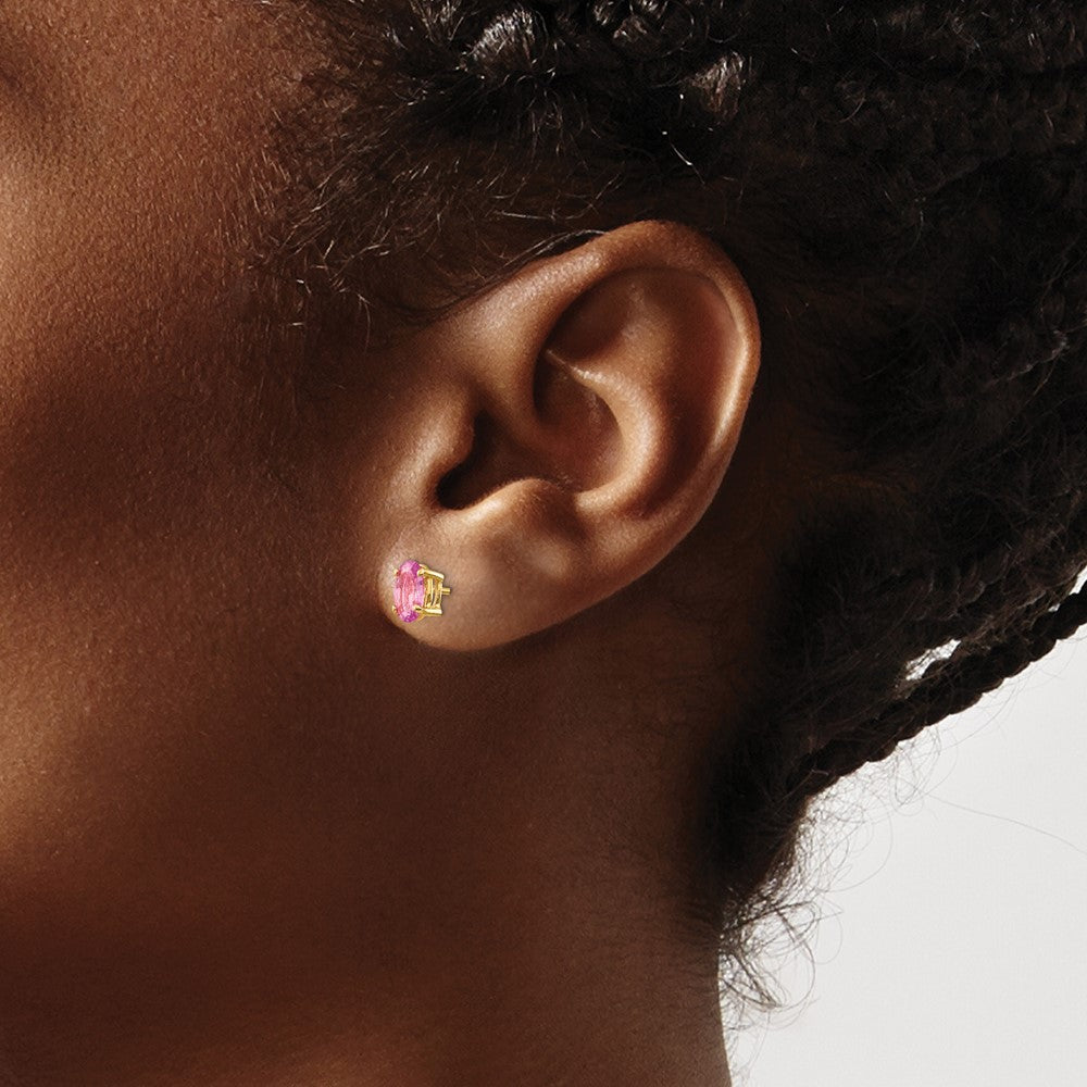14k 7x5mm Oval Pink Sapphire Post Earrings