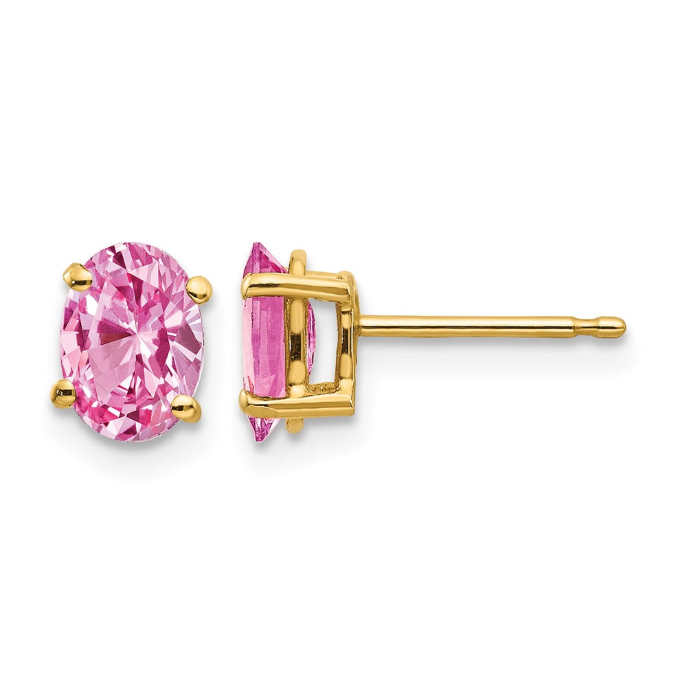14k 7x5mm Oval Pink Sapphire Post Earrings