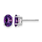 14k White Gold 7x5mm Oval Checker-cut Amethyst Post Earrings