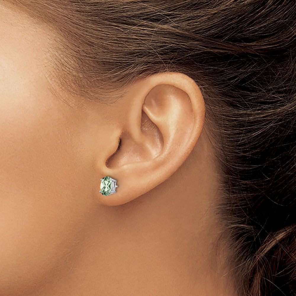14k White Gold 7x5mm Oval Green Quartz Post Earrings