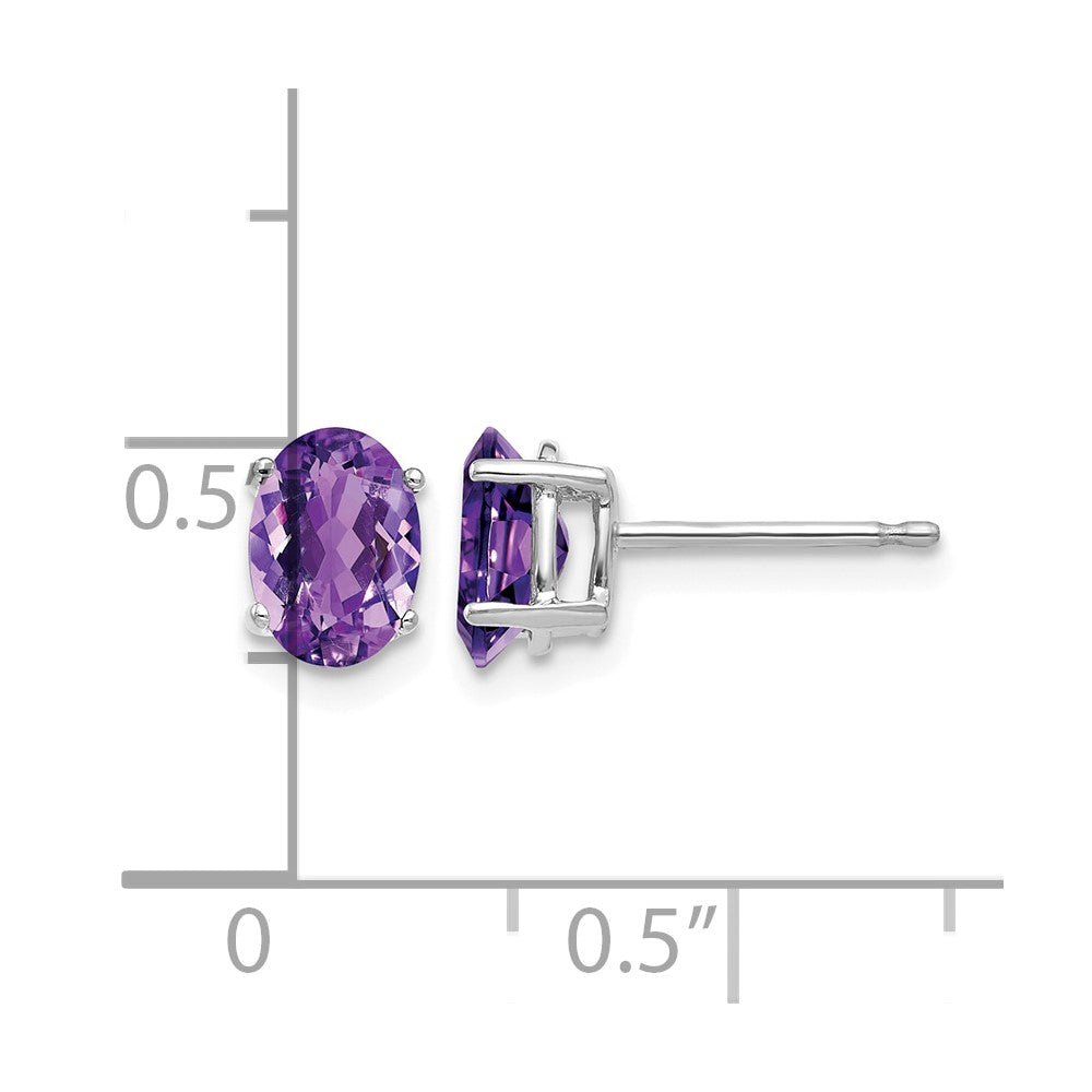 14k White Gold 7x5mm Oval Amethyst Post Earrings