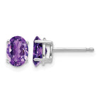 14k White Gold 7x5mm Oval Amethyst Post Earrings