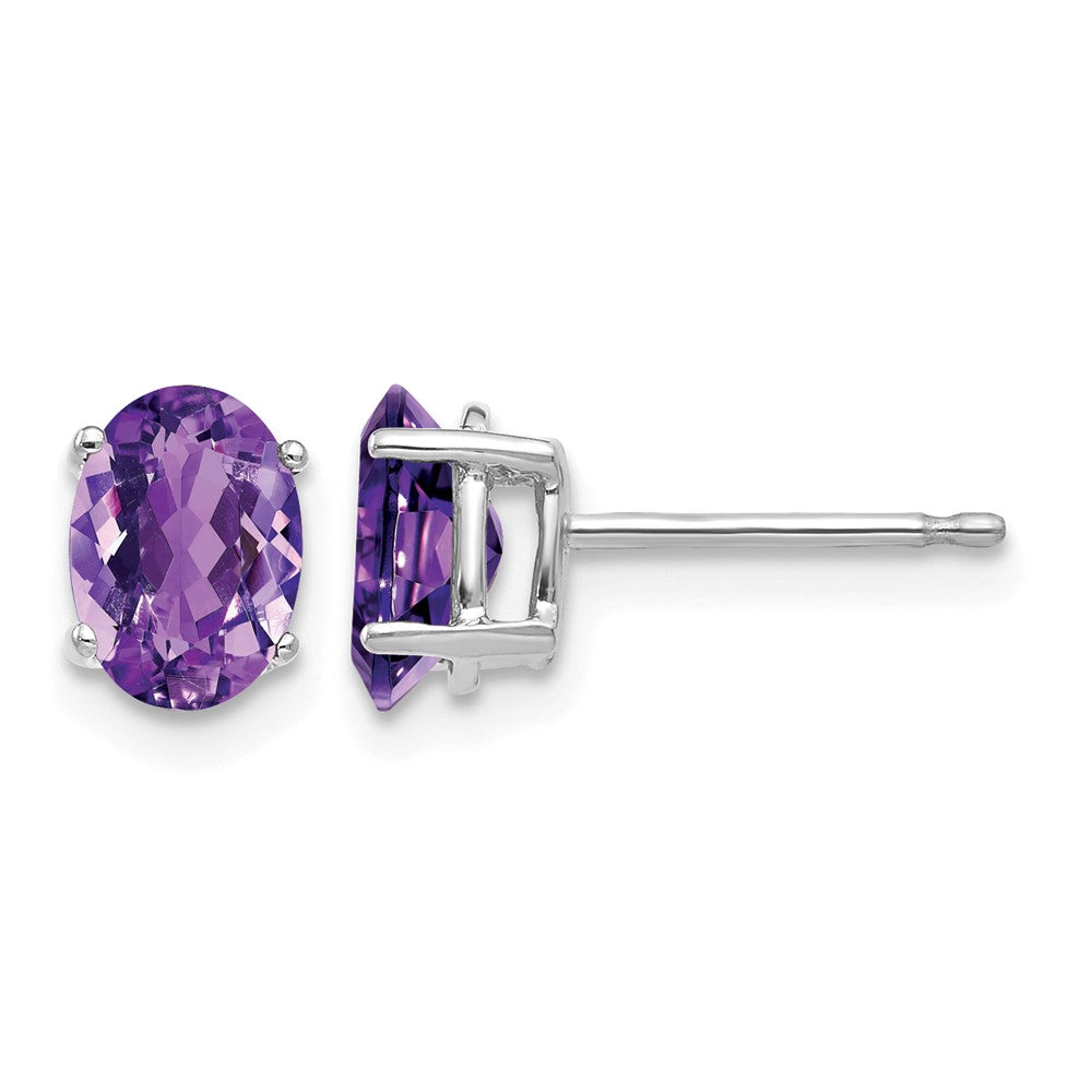 14k White Gold 7x5mm Oval Amethyst Post Earrings