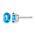 14k White Gold 7x5mm Oval Checker-cut Blue Topaz Post Earrings