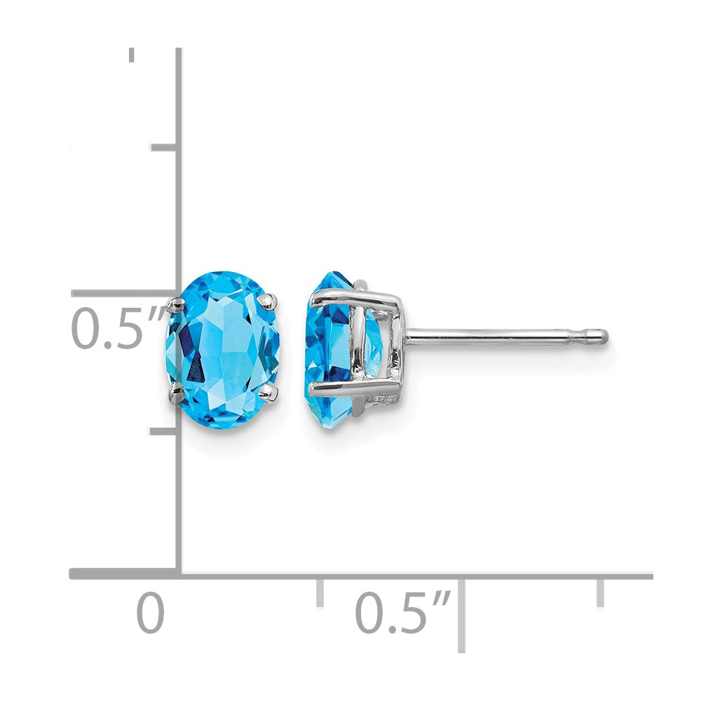 14k White Gold 7x5mm Oval Blue Topaz Post Earrings