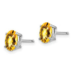 14k White Gold 7x5mm Oval Checker-cut Citrine Post Earrings
