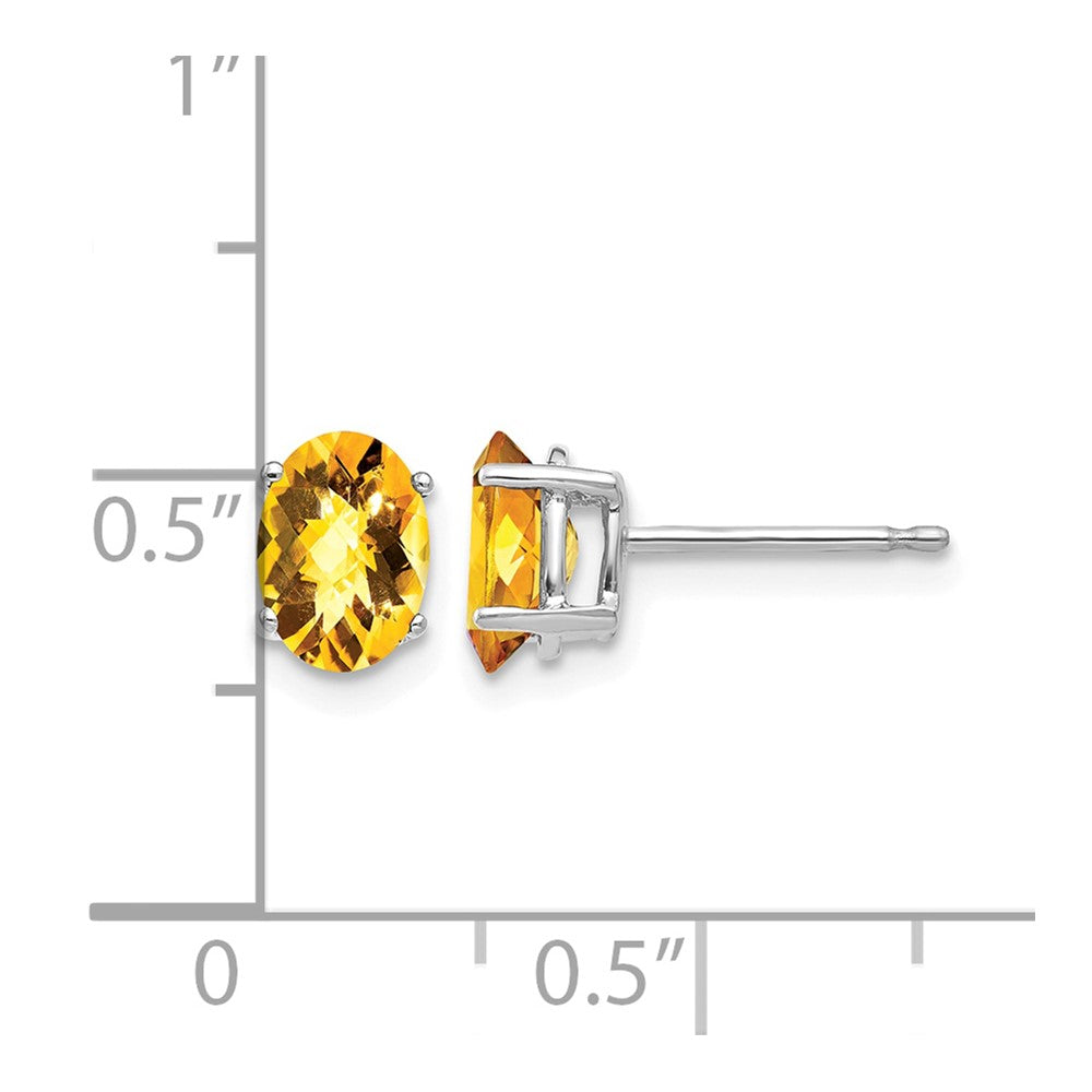 14k White Gold 7x5mm Oval Checker-cut Citrine Post Earrings