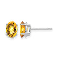 14k White Gold 7x5mm Oval Checker-cut Citrine Post Earrings
