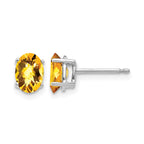 14k White Gold 7x5mm Oval Checker-cut Citrine Post Earrings
