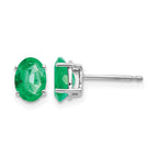 14k White Gold 7x5mm Oval Emerald Post Earrings