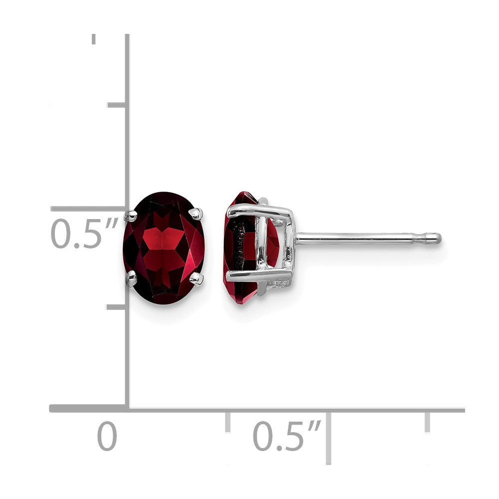 14k White Gold 7x5mm Oval Garnet Post Earrings