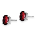 14k White Gold 7x5mm Oval Checker-cut Garnet Post Earrings