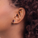14k White Gold 7x5mm Oval Checker-cut Garnet Post Earrings