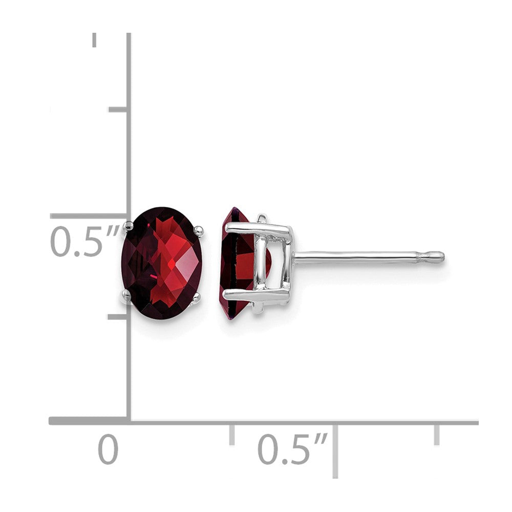 14k White Gold 7x5mm Oval Checker-cut Garnet Post Earrings