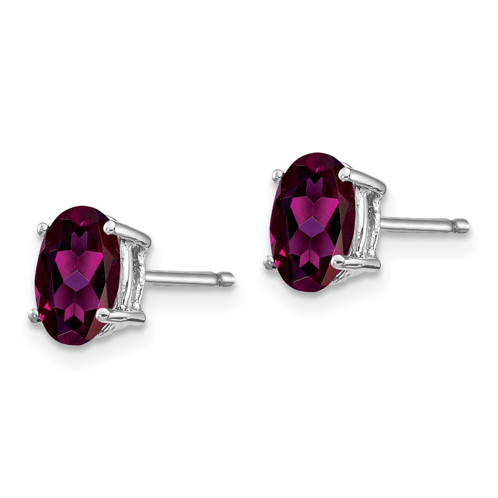 14k White Gold 7x5mm Oval Rhodolite Garnet Stud Earrings