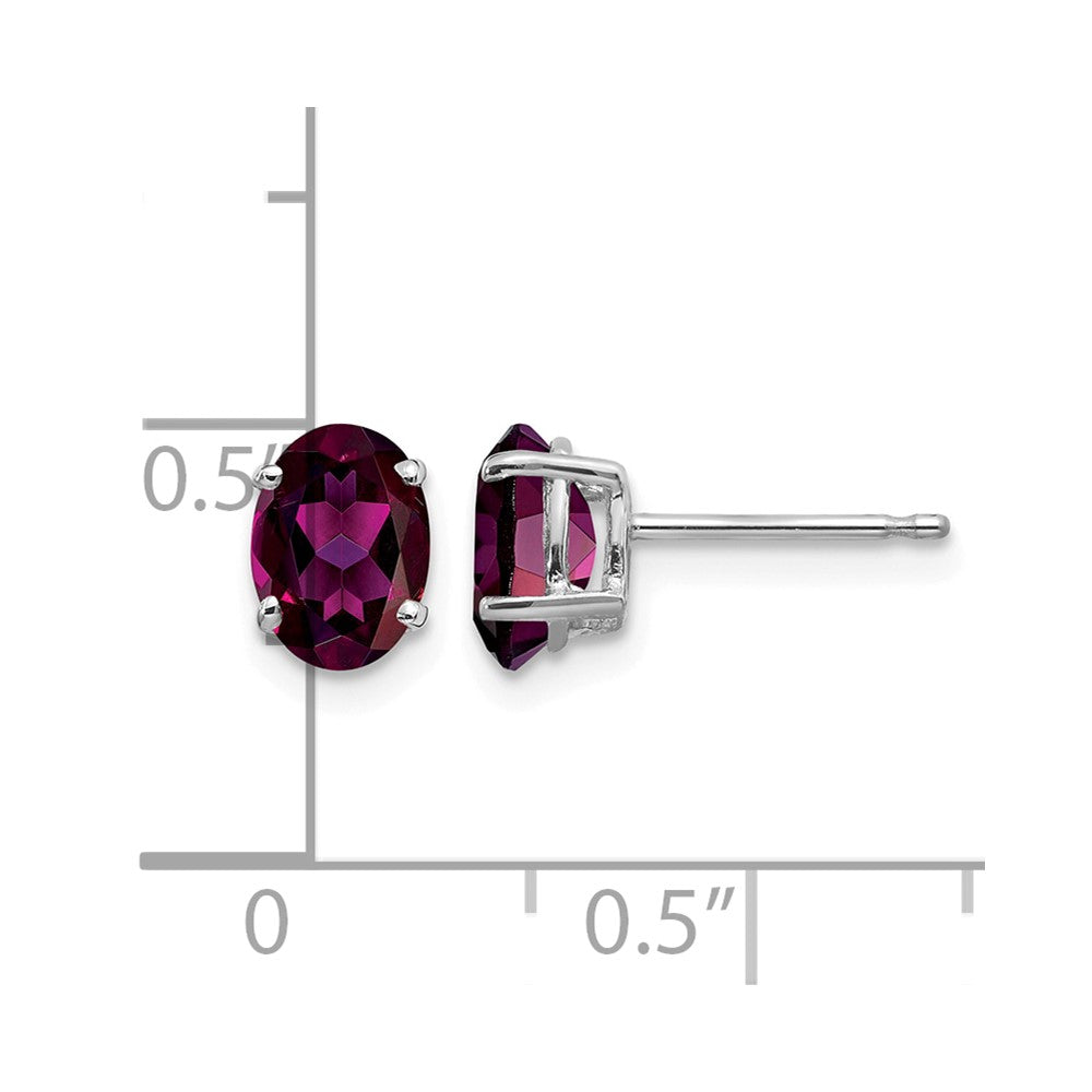 14k White Gold 7x5mm Oval Rhodolite Garnet Stud Earrings