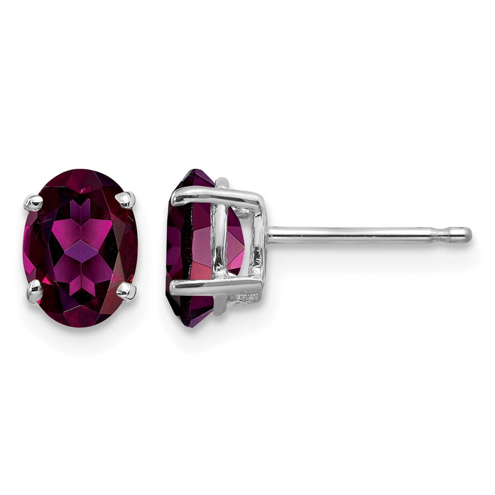 14k White Gold 7x5mm Oval Rhodolite Garnet Stud Earrings
