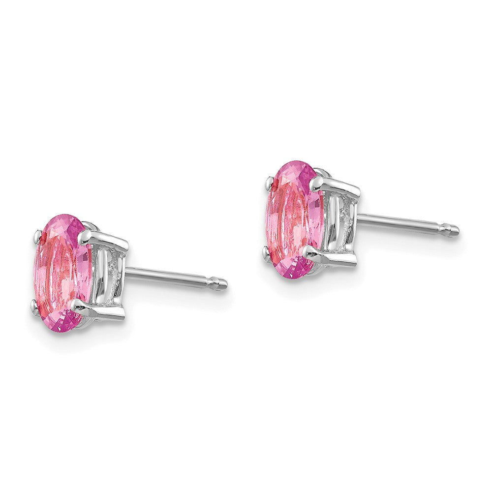 14k White Gold 7x5mm Oval Pink Sapphire Post Earrings