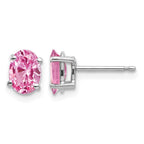 14k White Gold 7x5mm Oval Pink Sapphire Post Earrings