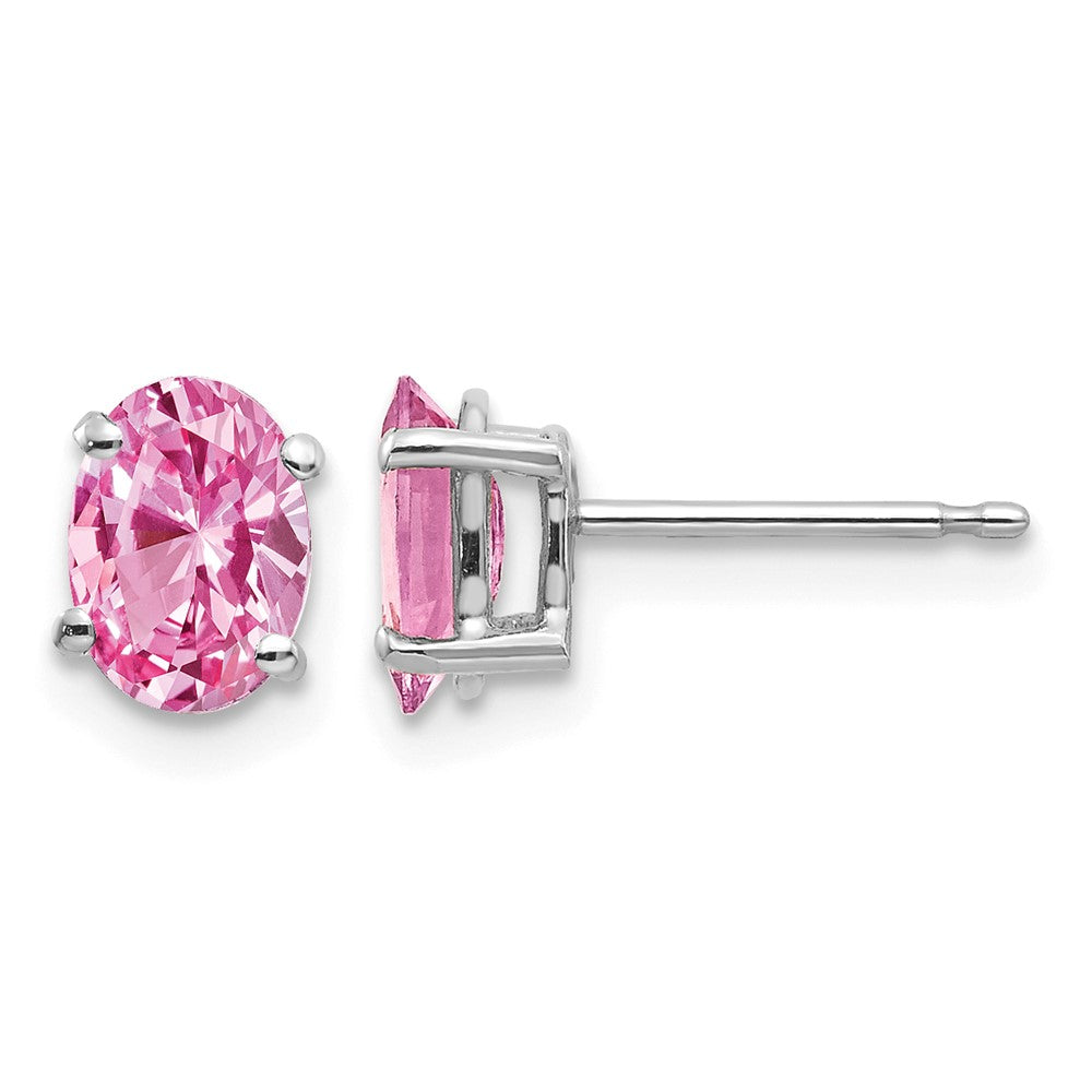 14k White Gold 7x5mm Oval Pink Sapphire Post Earrings