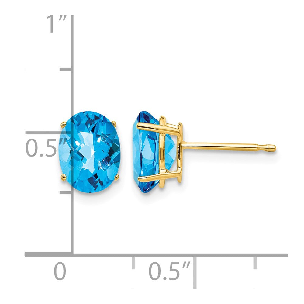 14k 8x6mm Oval Checker-cut Blue Topaz Post Earrings