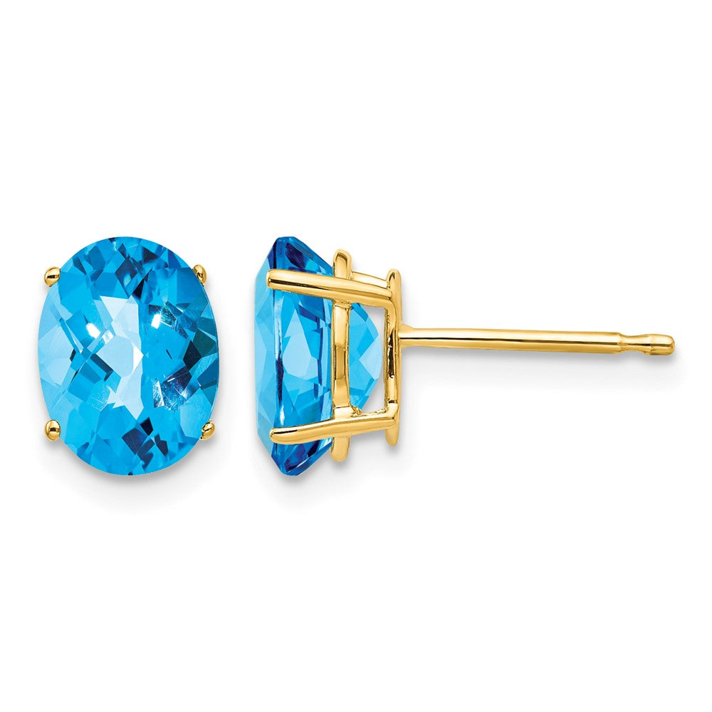 14k 8x6mm Oval Checker-cut Blue Topaz Post Earrings