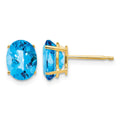 14k 8x6mm Oval Checker-cut Blue Topaz Post Earrings