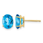 14k 8x6mm Oval Checker-cut Blue Topaz Post Earrings