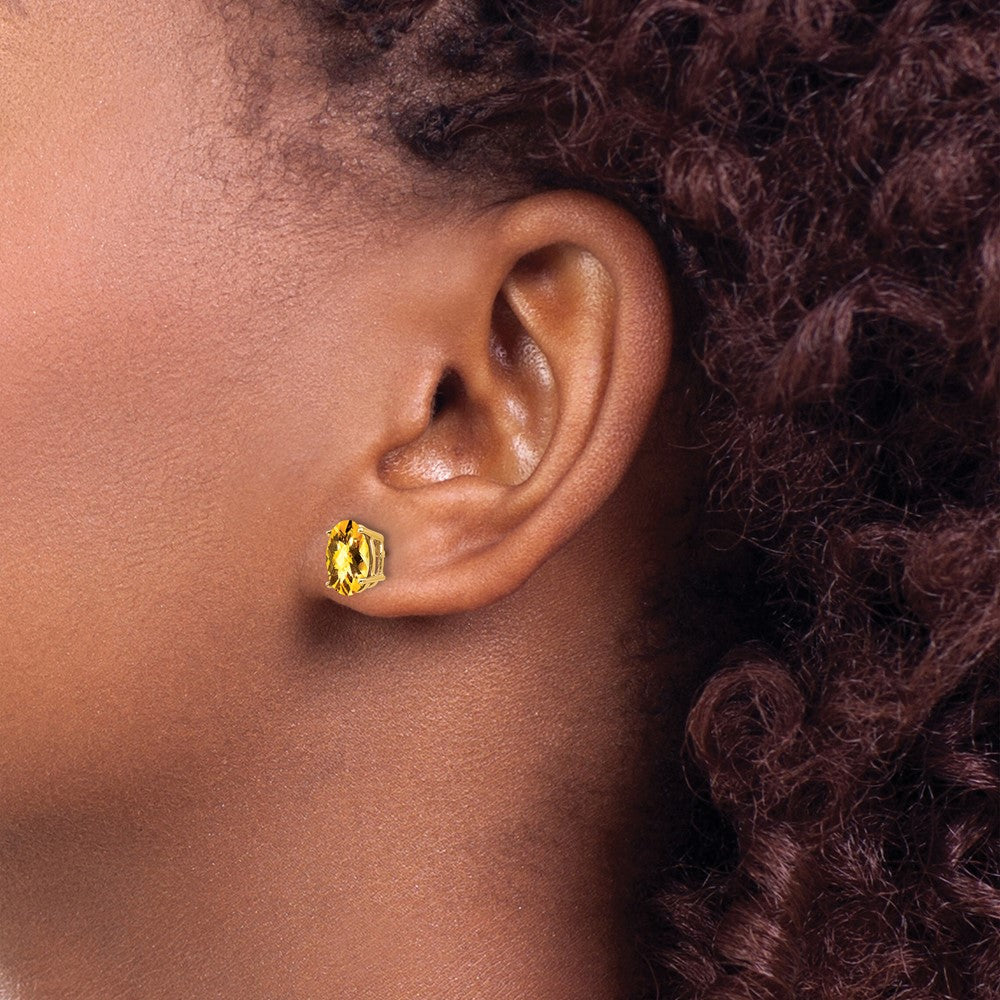 14k 8x6mm Oval Checker-cut Citrine Post Earrings
