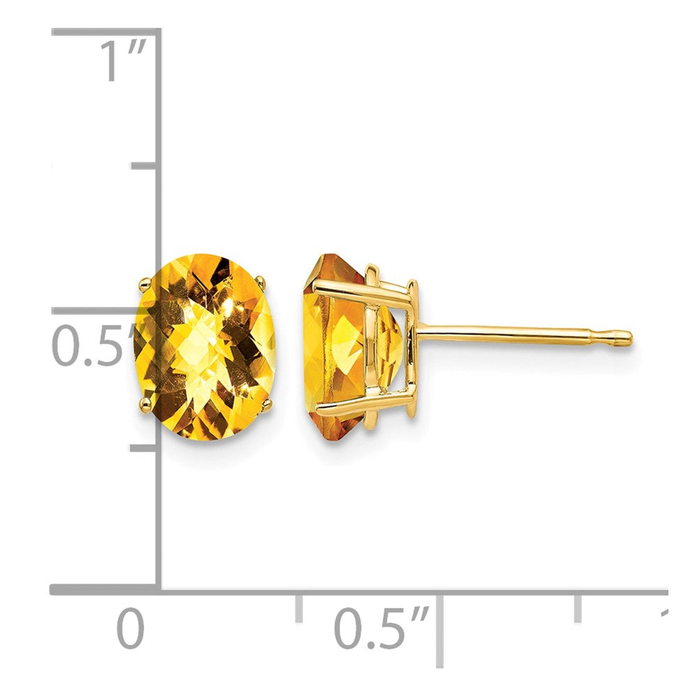14k 8x6mm Oval Checker-cut Citrine Post Earrings