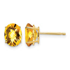 14k 8x6mm Oval Checker-cut Citrine Post Earrings