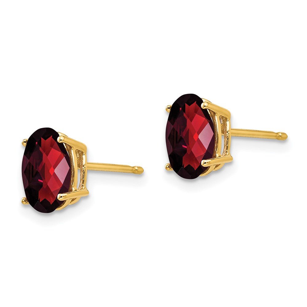 14k 8x6mm Oval Checker-cut Garnet Post Earrings