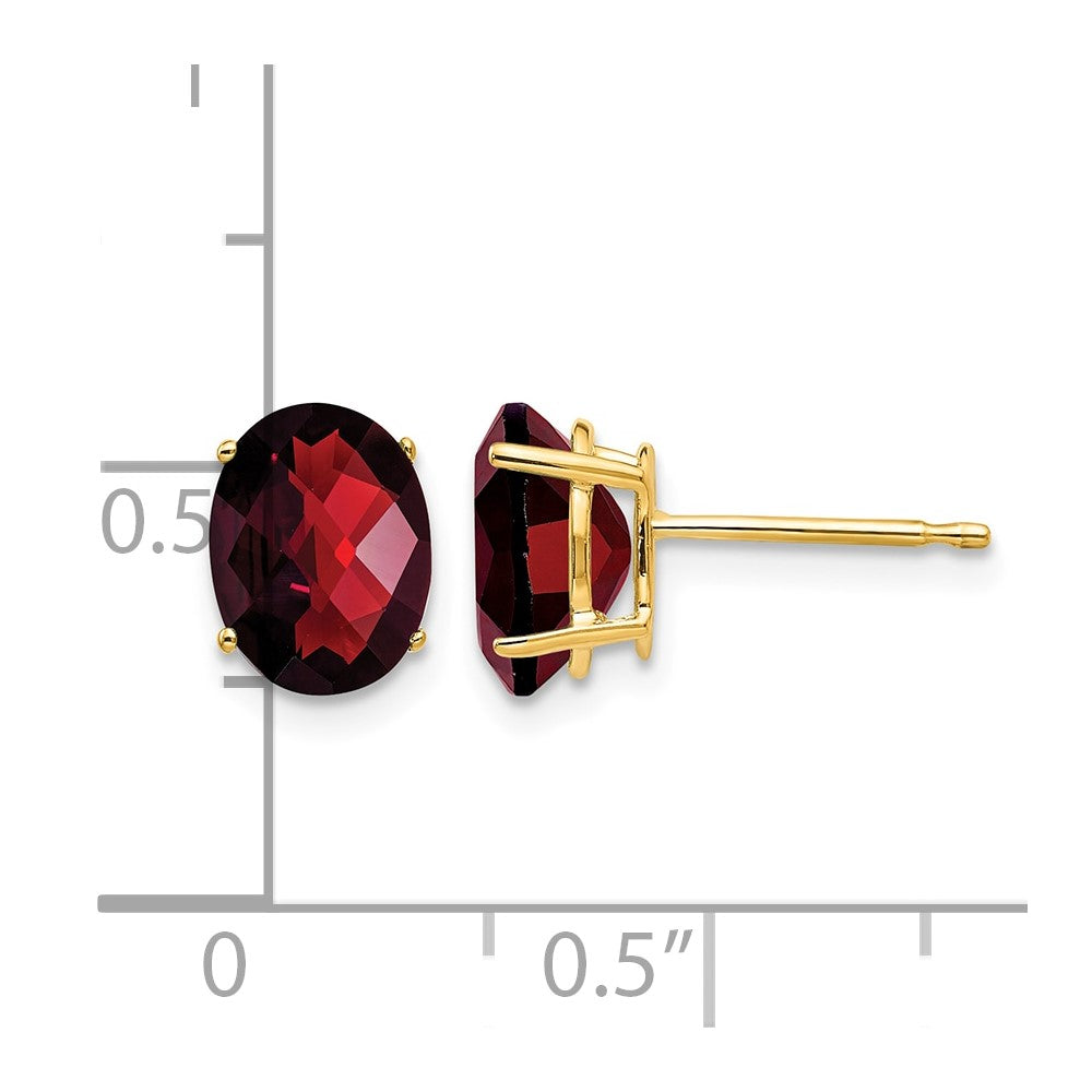 14k 8x6mm Oval Checker-cut Garnet Post Earrings