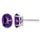 14k White Gold 8x6mm Oval Amethyst Checker Earrings