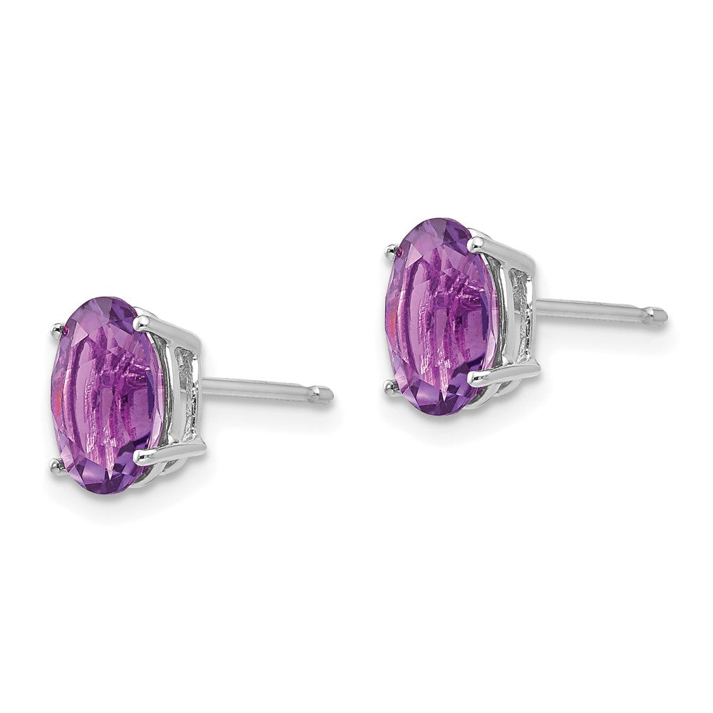 14k White Gold 8x6mm Oval Amethyst Post Earrings