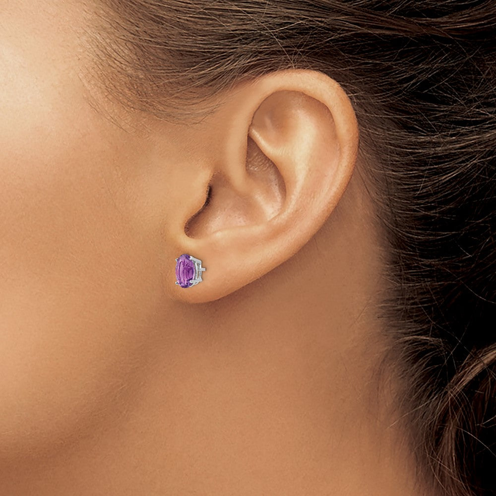 14k White Gold 8x6mm Oval Amethyst Post Earrings