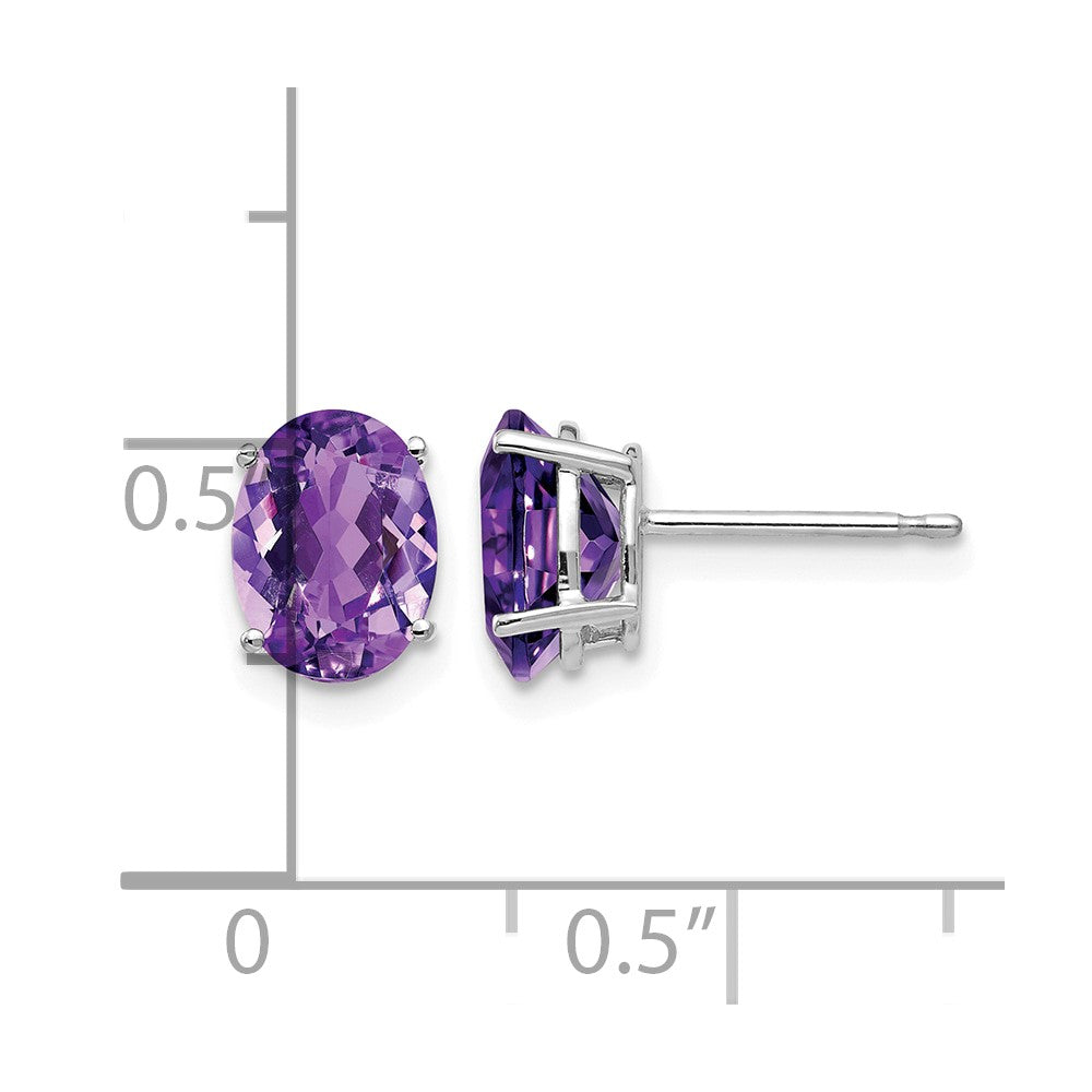 14k White Gold 8x6mm Oval Amethyst Post Earrings