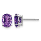 14k White Gold 8x6mm Oval Amethyst Post Earrings