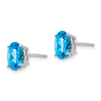 14k White Gold 8x6mm Oval Checker-cut Blue Topaz Post Earrings