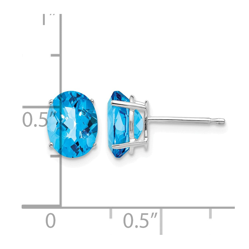 14k White Gold 8x6mm Oval Checker-cut Blue Topaz Post Earrings