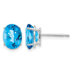 14k White Gold 8x6mm Oval Checker-cut Blue Topaz Post Earrings