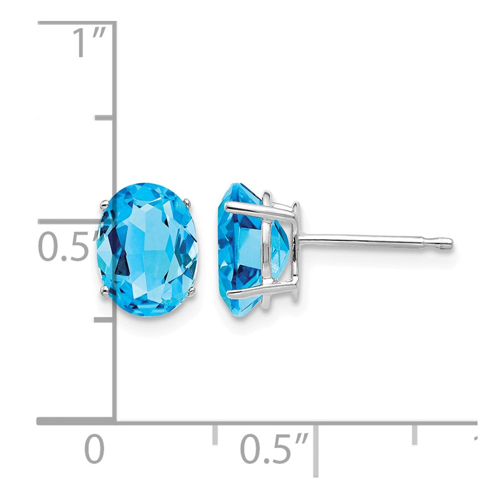 14k White Gold 8x6mm Oval Blue Topaz Post Earrings