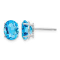 14k White Gold 8x6mm Oval Blue Topaz Post Earrings