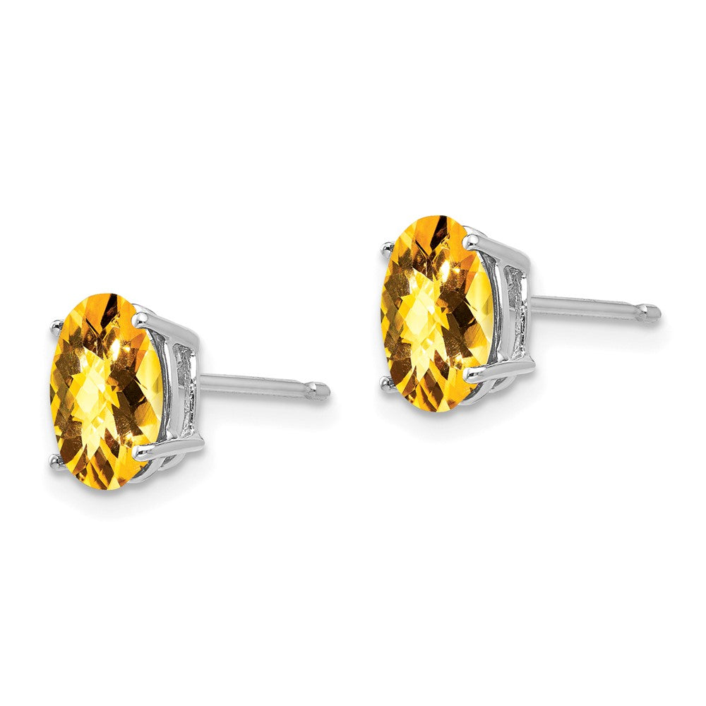 14k White Gold 8x6mm Oval Checker-cut Citrine Post Earrings