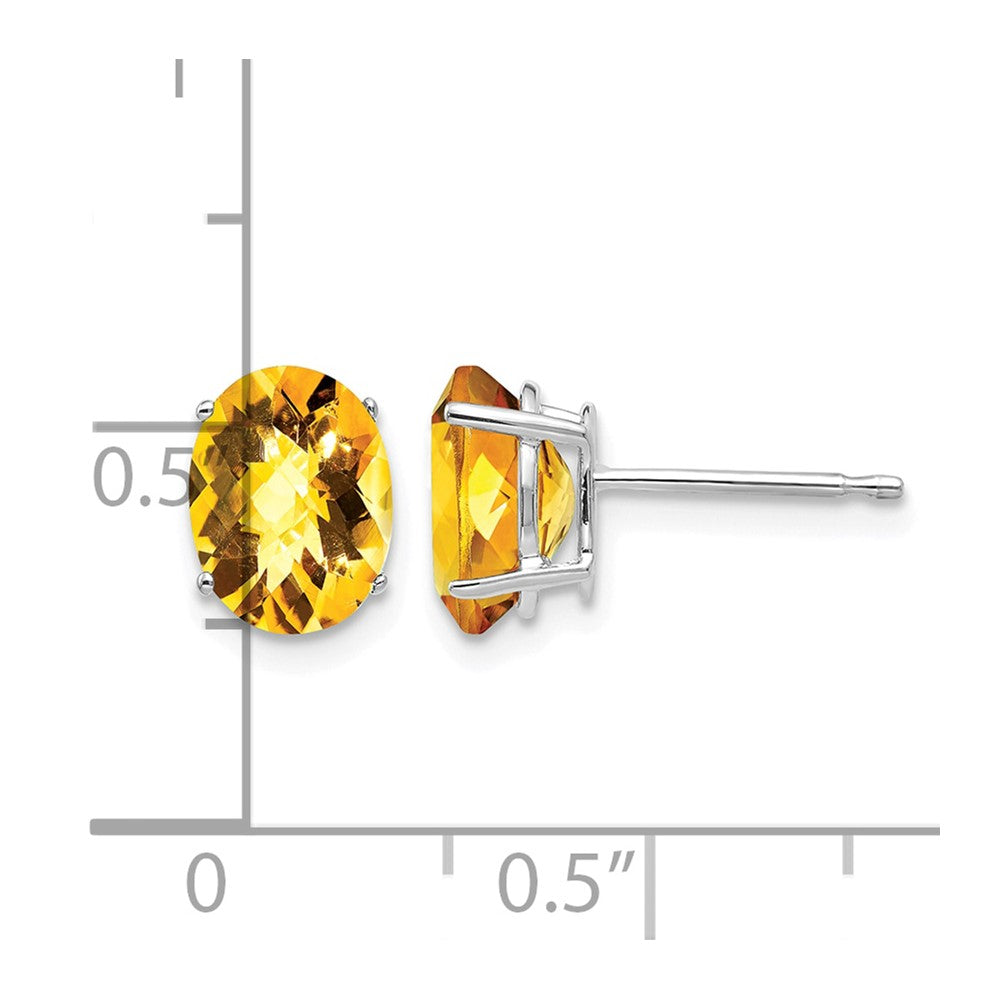 14k White Gold 8x6mm Oval Checker-cut Citrine Post Earrings