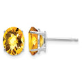 14k White Gold 8x6mm Oval Checker-cut Citrine Post Earrings