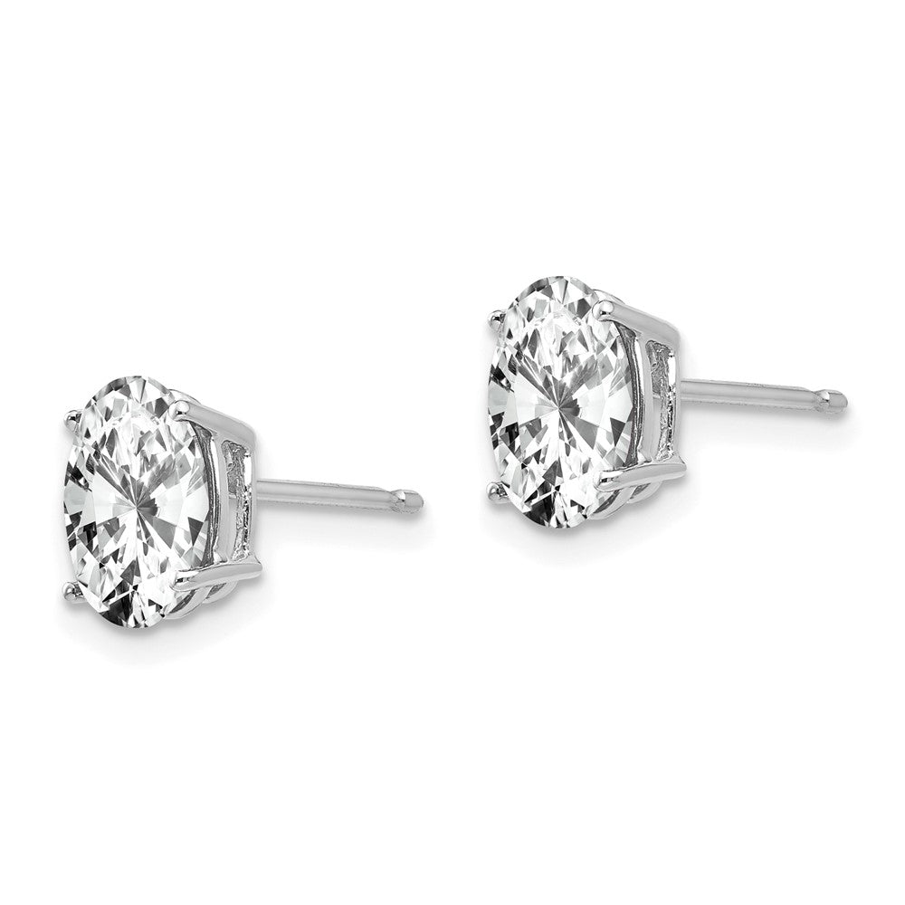14k White Gold 8x6mm Oval Cubic Zirconia Post Earrings