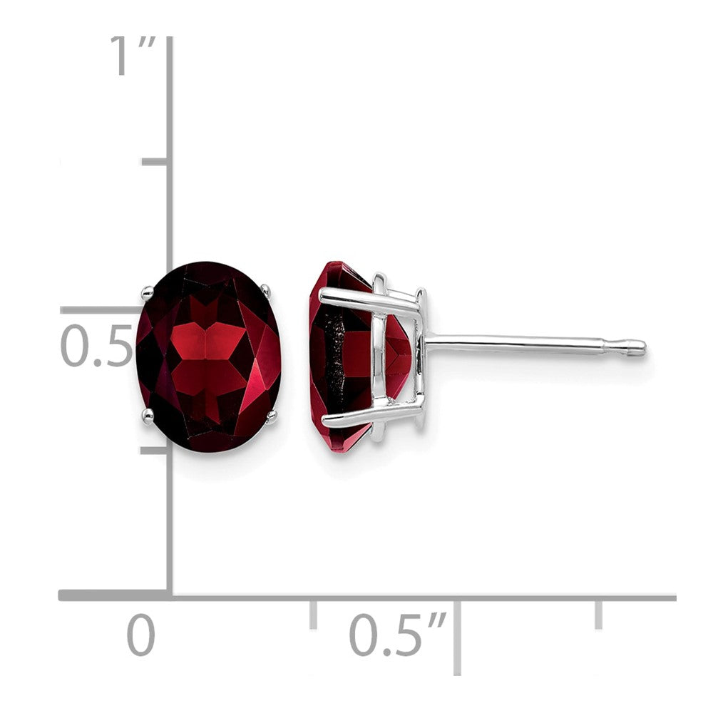 14k White Gold 8x6mm Oval Garnet Post Earrings